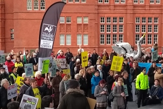 No New M4 rally outside the Senedd in Cardiff Bay