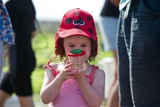 Child looking in bug pot