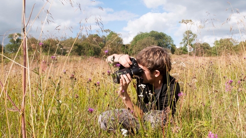 photographer in meadow