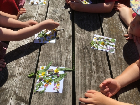 Children doing flower art