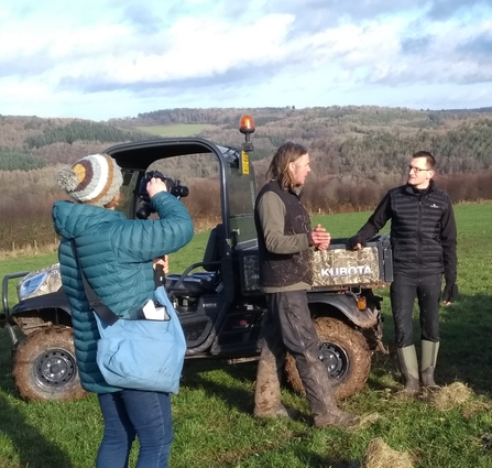GWT's Farming Officer Joe Ryder and GWT's CEO Adam Taylor being filmed at Wyeswood Common