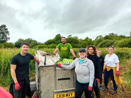 5 staff from Target Group with Ben Boylett at Magor Marsh workday