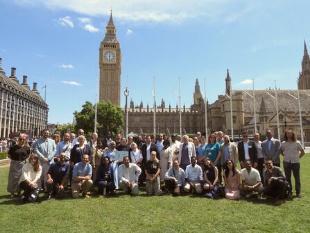 A group of people stood outside Westminster at Action Asylum launch