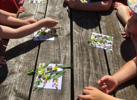 Children doing flower art