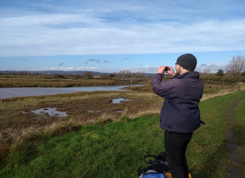 Andy Karran filming his St Bride's Wentlooge to Peterstone virtual walk event